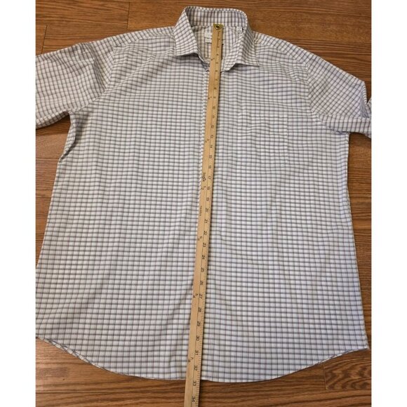 Calvin Klein Mens XL 17-17.5 (34/35) Regular Fit Stretch Wrinkle Free Plaid Gray - Picture 6 of 11